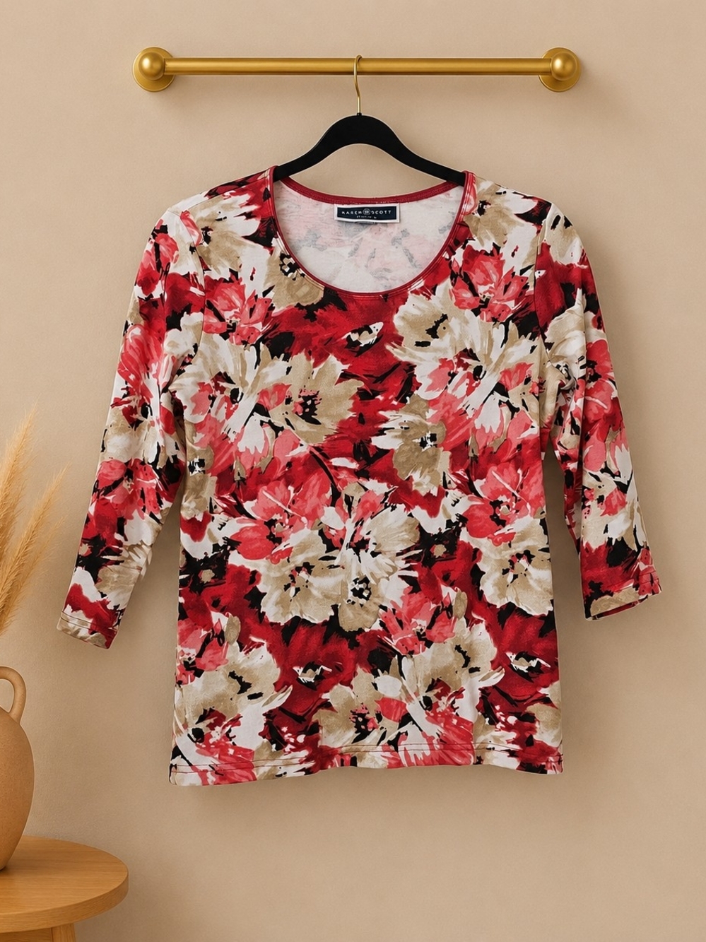 Karen Scott Red Floral Scoop-Neck Top